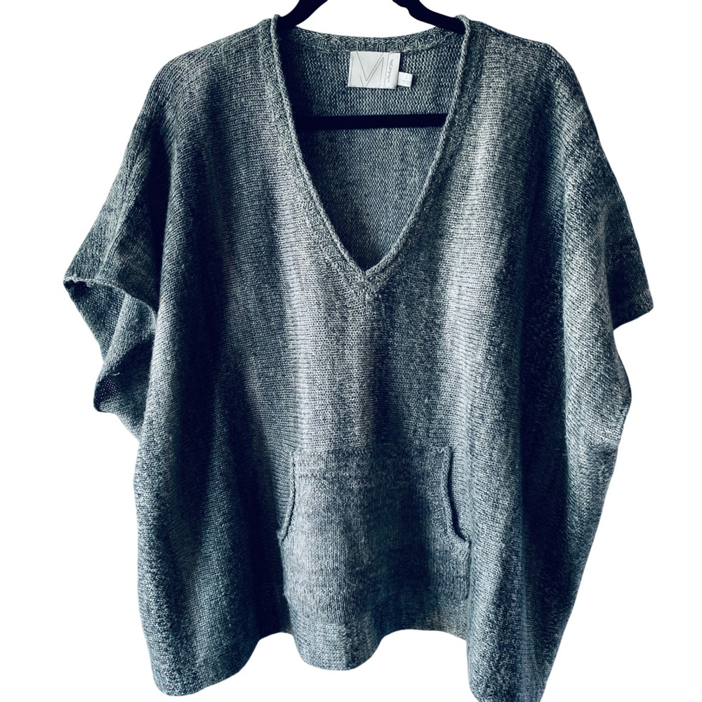 Michael‎ Stars Gray V-Neck Poncho Sweater Kangaroo Pocket Knit Top Womens Size 2